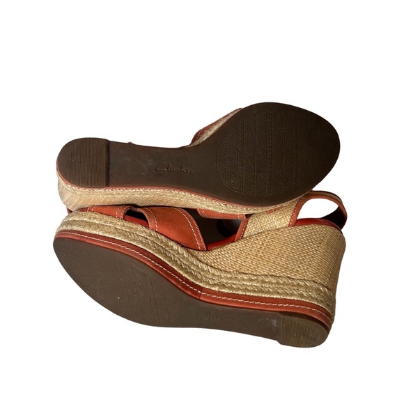 Clarks Coral Amelia Air Wedge Heel Sandals Peep Toe Leather Espadrilles Strap - Picture 6 of 8